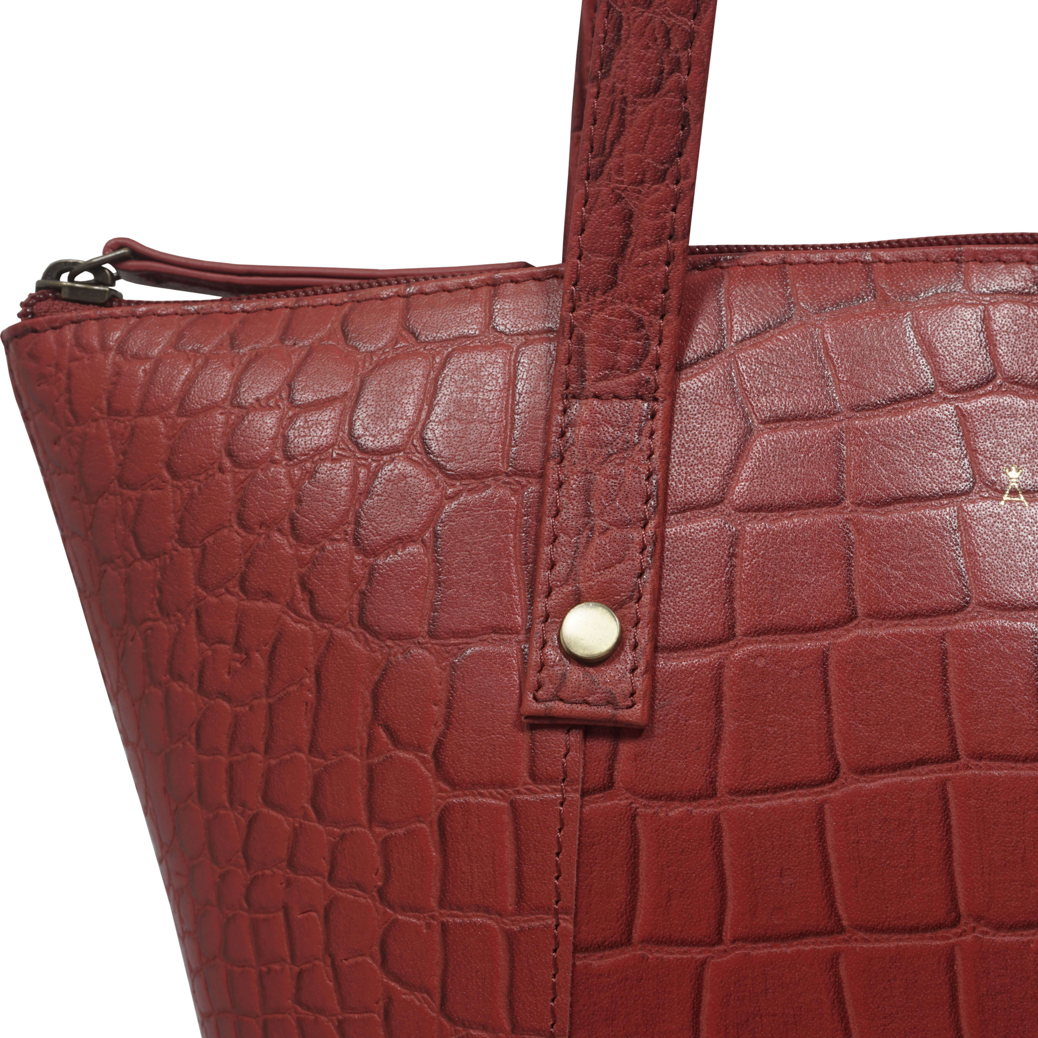 'MELANIE' Bright Red Croc Real Leather Unlined Bucket Bag