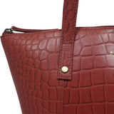 'MELANIE' Bright Red Croc Real Leather Unlined Bucket Bag