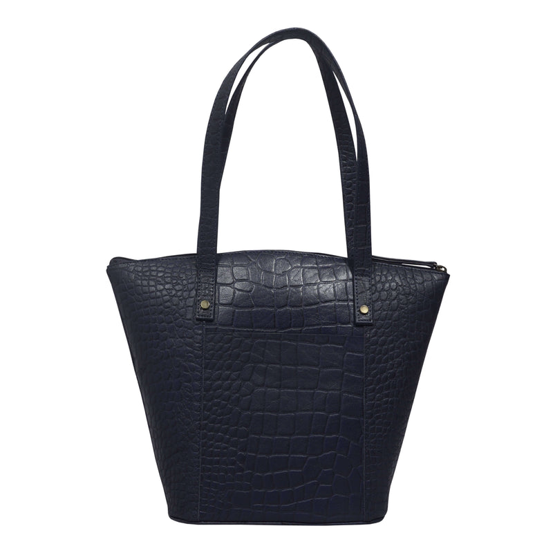 'MELANIE' Navy Croc Real Leather Unlined Bucket Bag