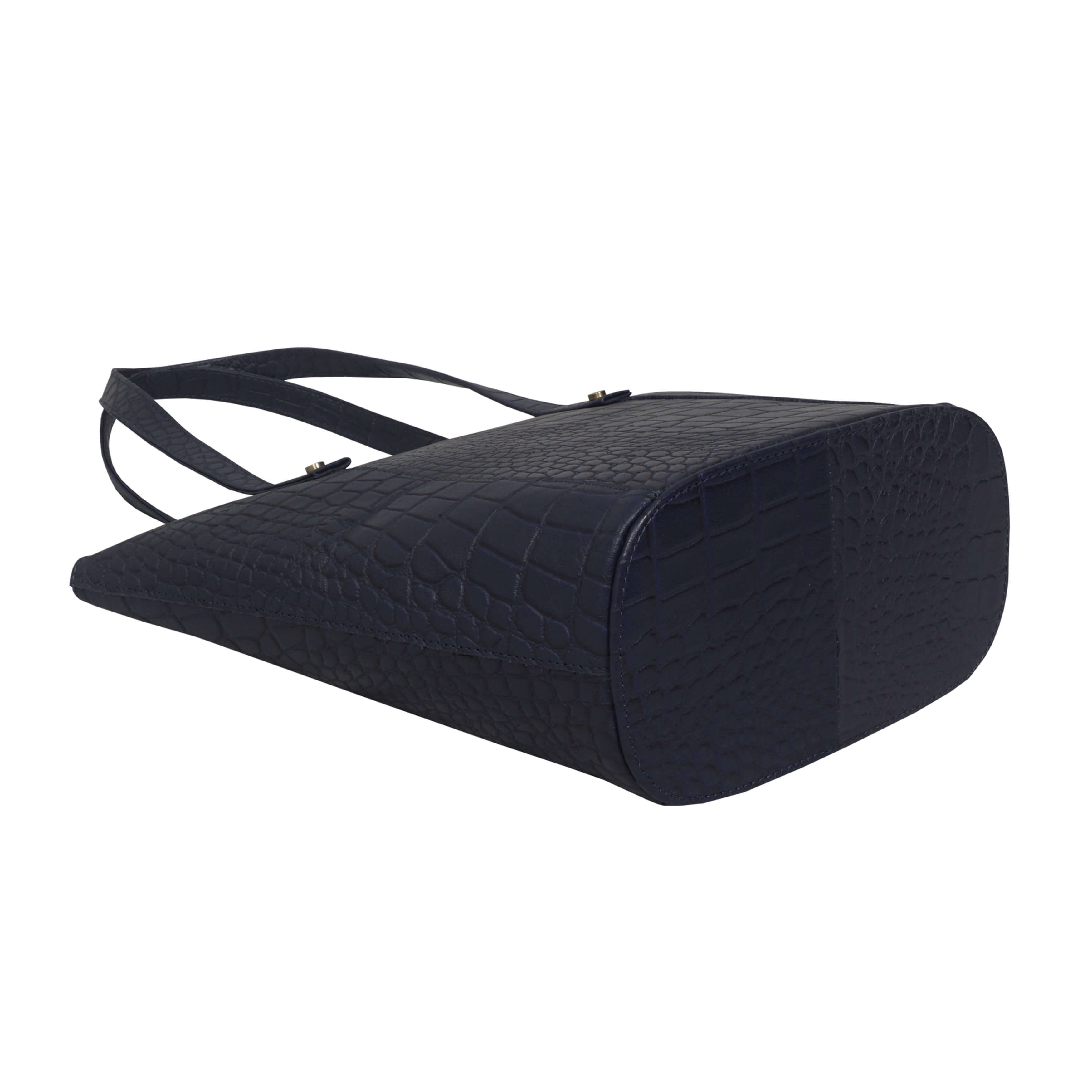 'MELANIE' Navy Croc Real Leather Unlined Bucket Bag