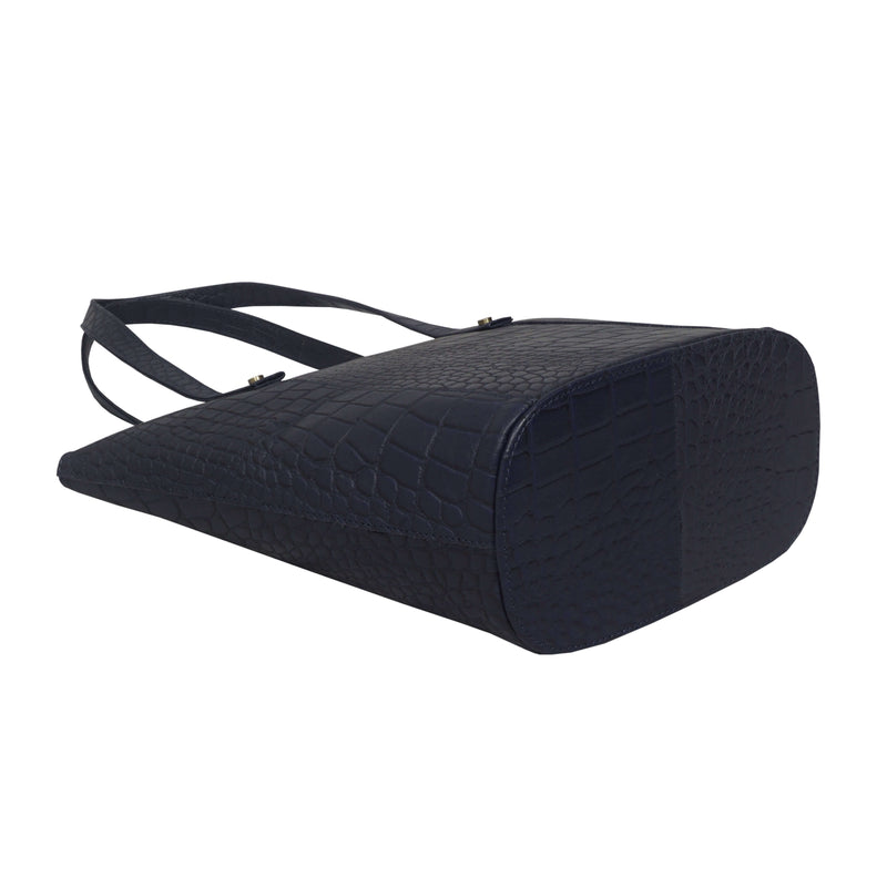 'MELANIE' Navy Croc Real Leather Unlined Bucket Bag