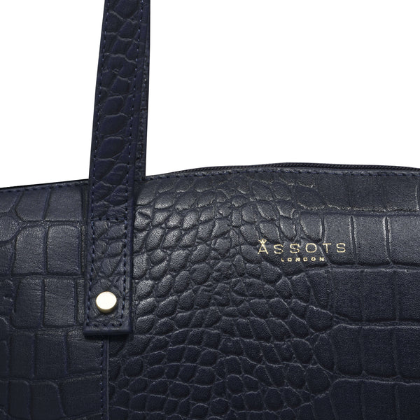 'MELANIE' Navy Croc Real Leather Unlined Bucket Bag