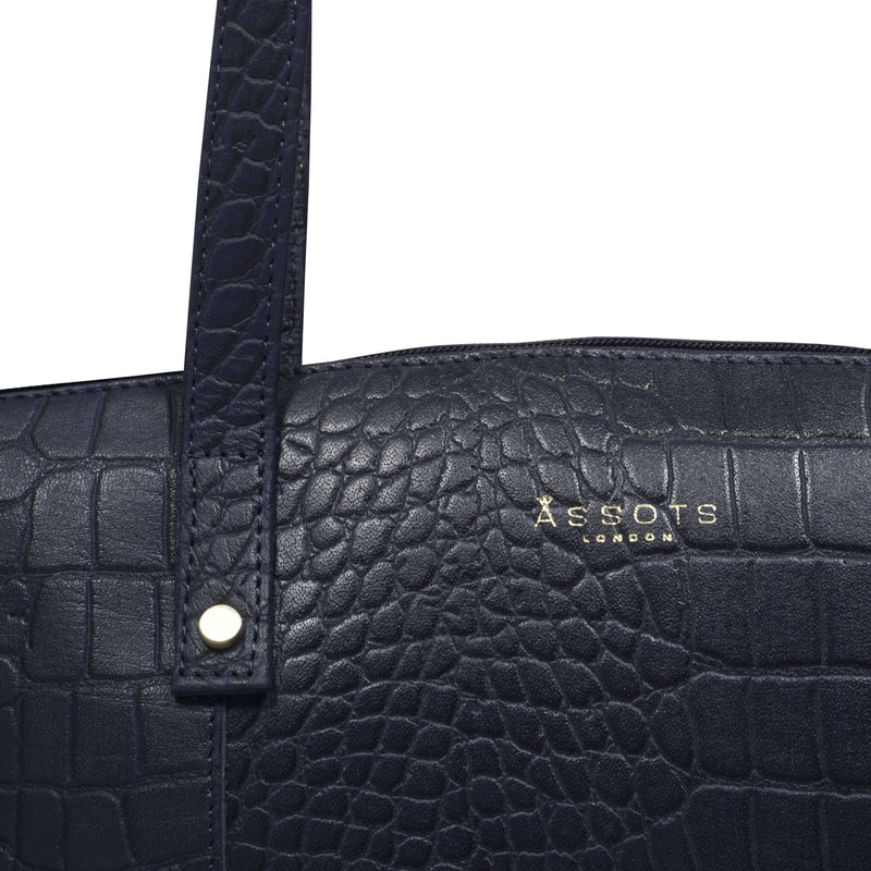 'MELANIE' Navy Croc Real Leather Unlined Bucket Bag