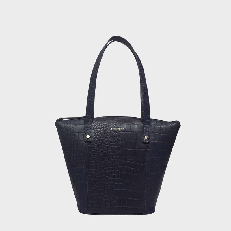 'MELANIE' Navy Croc Real Leather Unlined Bucket Bag