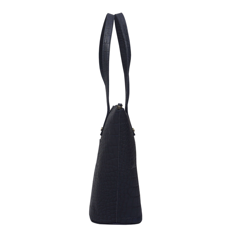 'MELANIE' Navy Croc Real Leather Unlined Bucket Bag