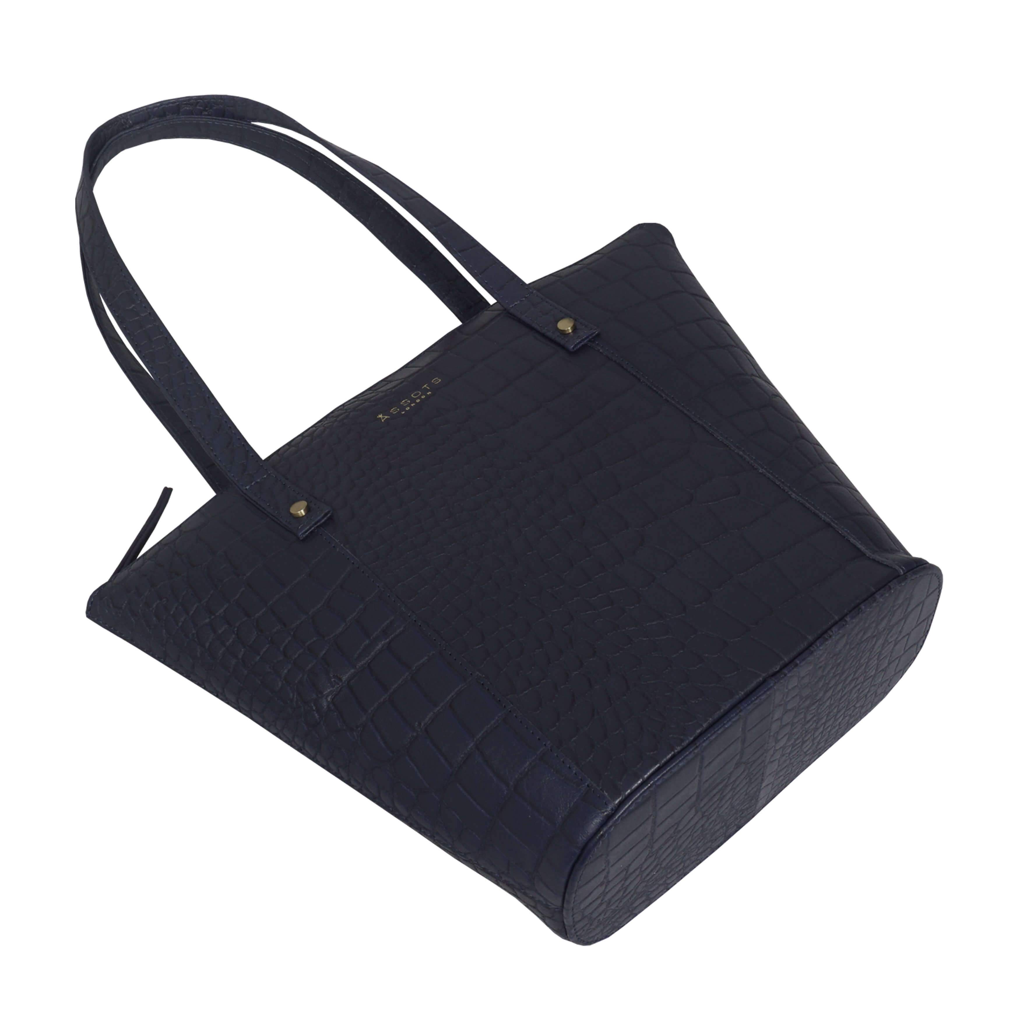 'MELANIE' Navy Croc Real Leather Unlined Bucket Bag