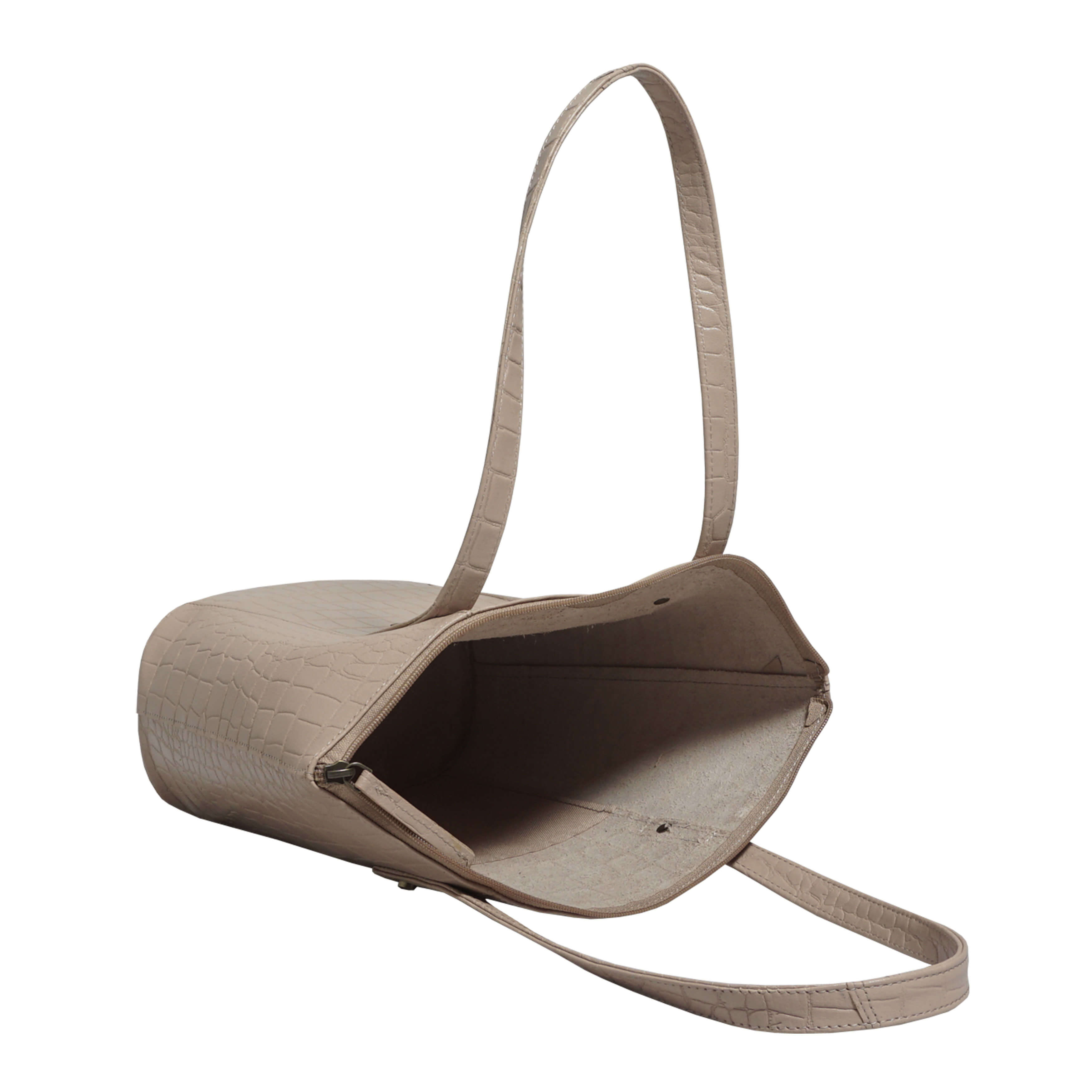 'MELANIE' Nude Croc Real Leather Unlined Bucket Bag