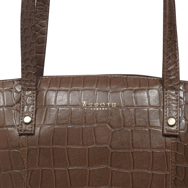 'MELANIE' Tan Croc Real Leather Unlined Bucket Bag