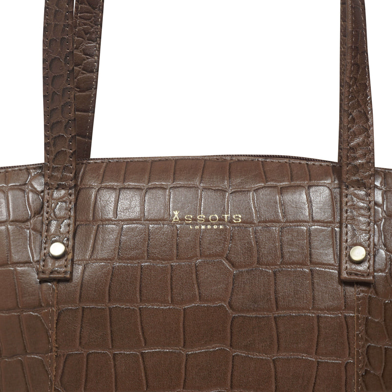 'MELANIE' Tan Croc Real Leather Unlined Bucket Bag