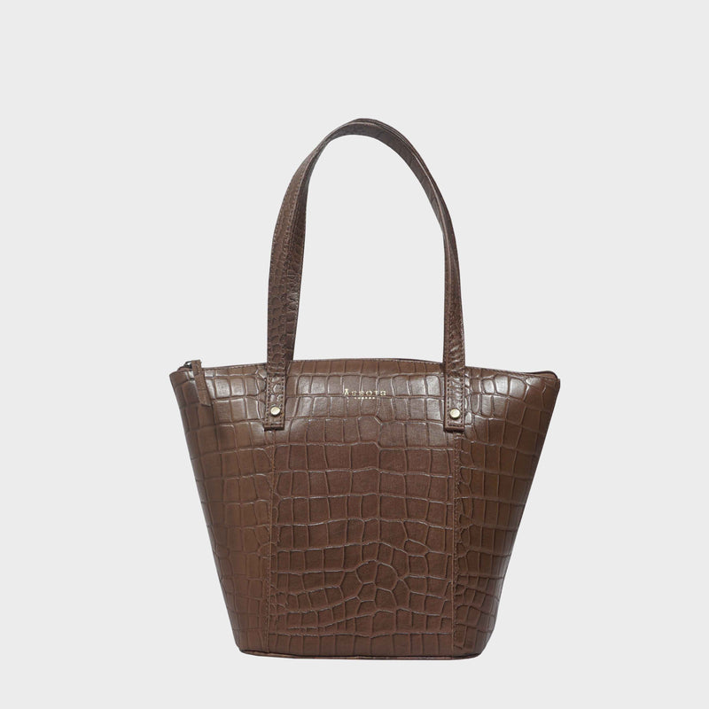 'MELANIE' Tan Croc Real Leather Unlined Bucket Bag