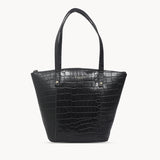 'MELANIE' Black Croc Real Leather Unlined Bucket Bag