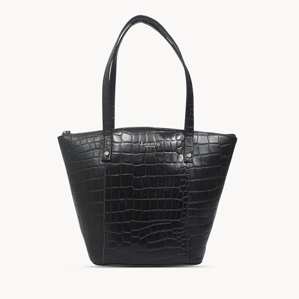 'MELANIE' Black Croc Real Leather Unlined Bucket Bag