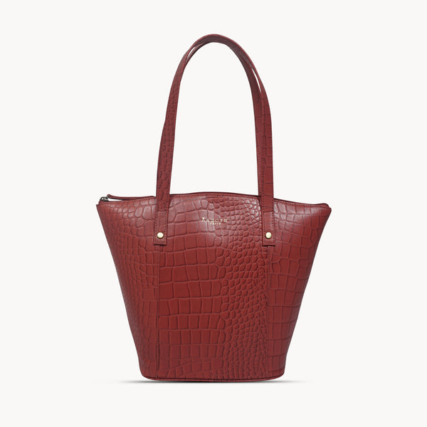 'MELANIE' Bright Red Croc Real Leather Unlined Bucket Bag