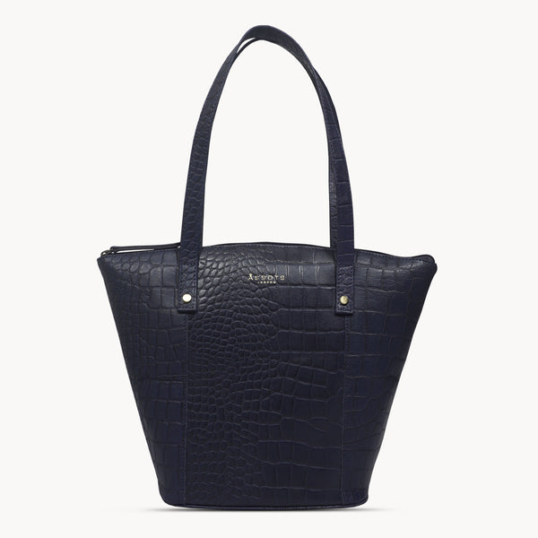 'MELANIE' Navy Croc Real Leather Unlined Bucket Bag