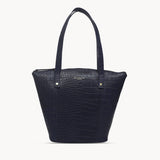'MELANIE' Navy Croc Real Leather Unlined Bucket Bag