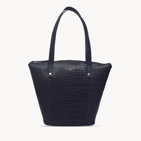 'MELANIE' Navy Croc Real Leather Unlined Bucket Bag
