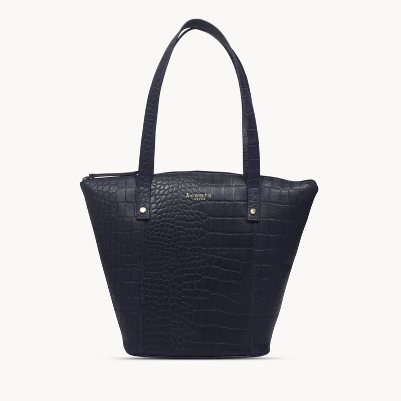 'MELANIE' Navy Croc Real Leather Unlined Bucket Bag