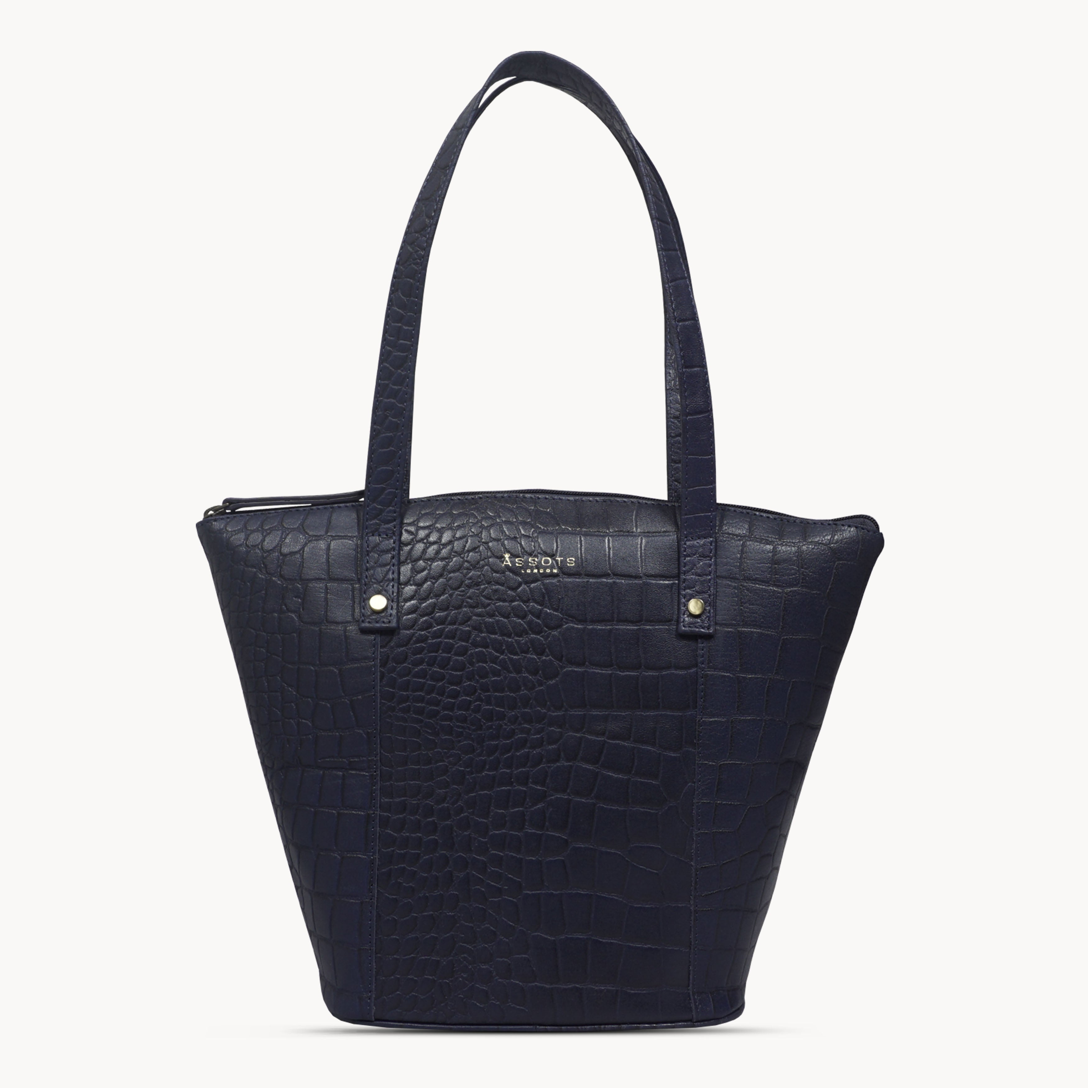 'MELANIE' Navy Croc Real Leather Unlined Bucket Bag