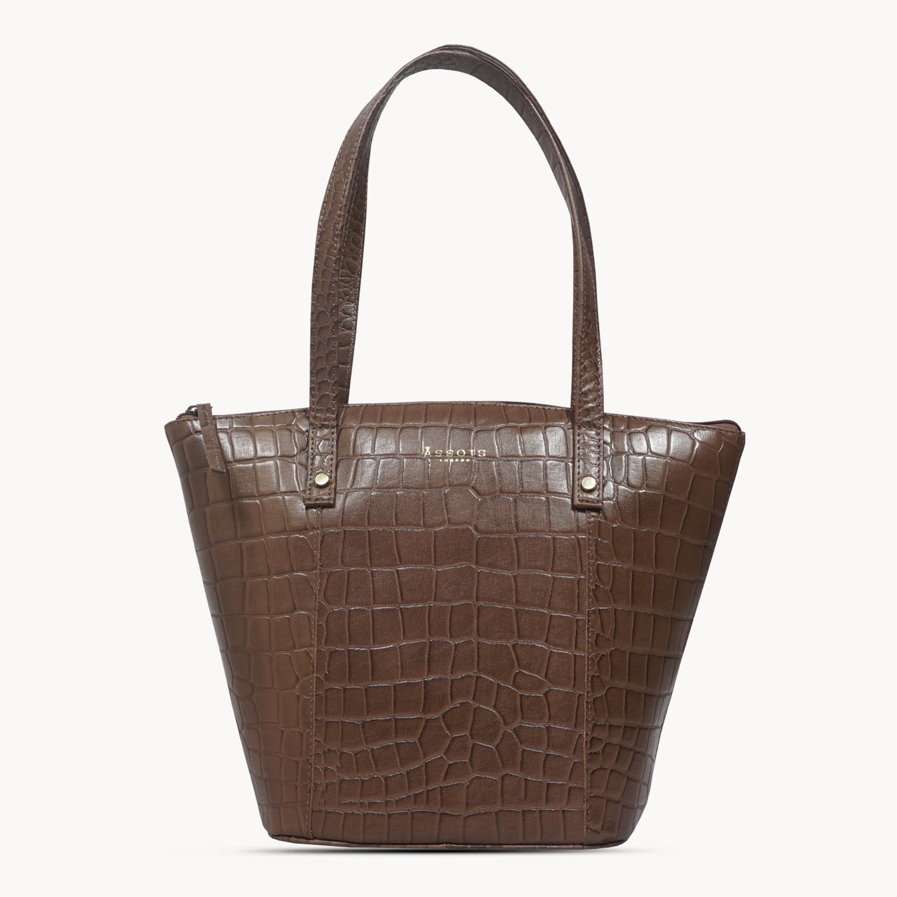 'MELANIE' Tan Croc Real Leather Unlined Bucket Bag