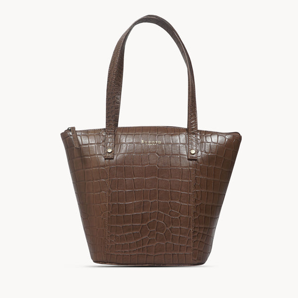 'MELANIE' Tan Croc Real Leather Unlined Bucket Bag