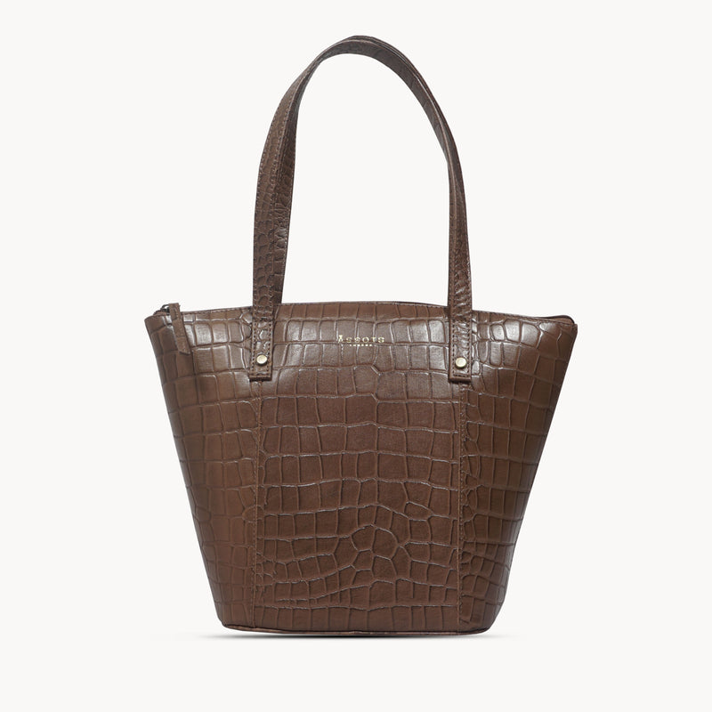 'MELANIE' Tan Croc Real Leather Unlined Bucket Bag