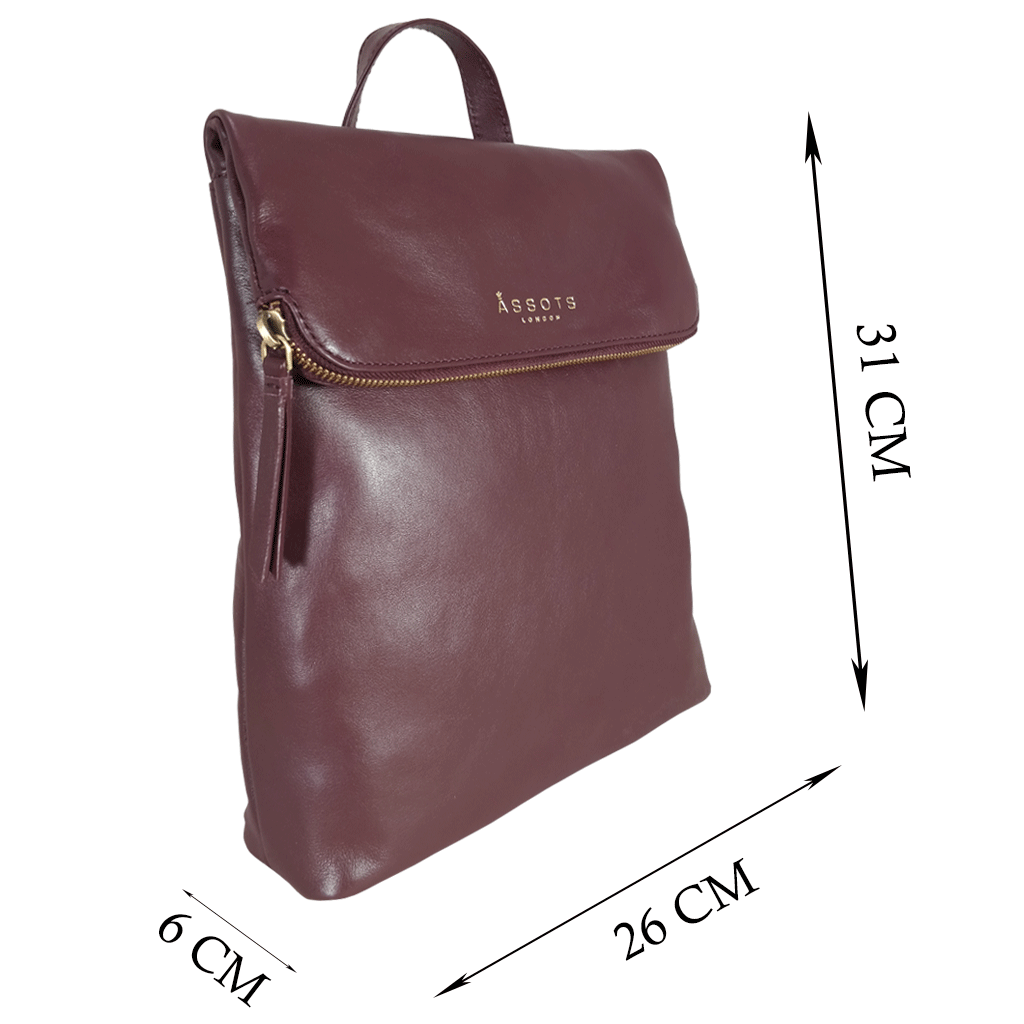 'MERLIN' Burgundy Full Grain Leather Zip Around Flap-over Backpack