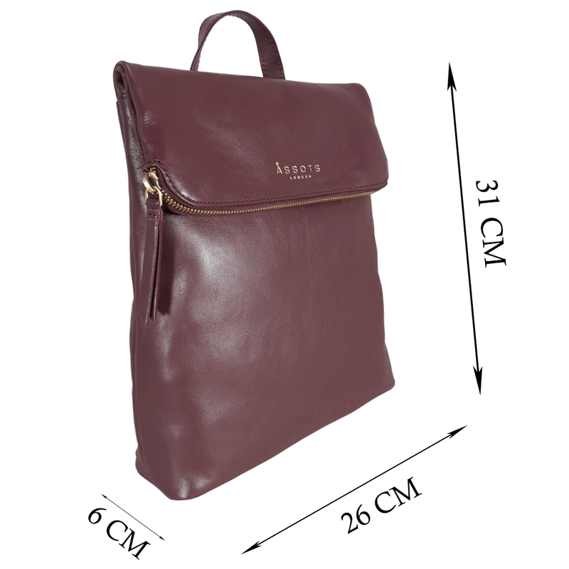 'MERLIN' Burgundy Full Grain Leather Zip Around Flap-over Backpack