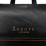 'MERLIN' Black Full Grain Leather Zip Around Flap-over Backpack