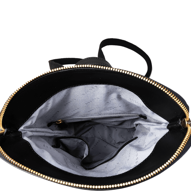 'MERLIN' Black Full Grain Leather Zip Around Flap-over Backpack