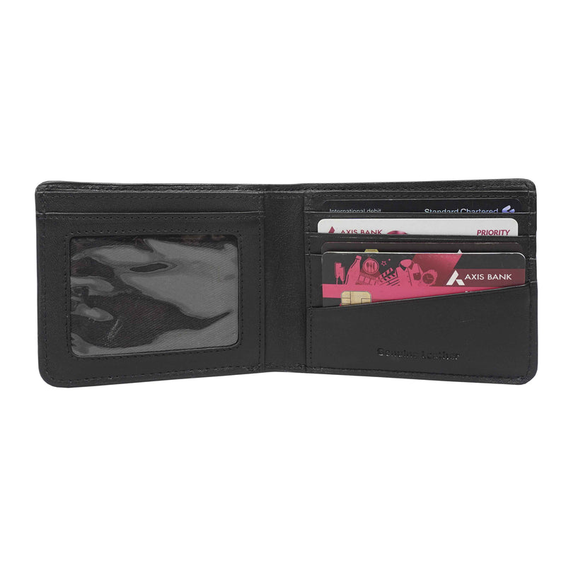 'MIKE' Black Full Grain Real Leather Compact Design Bifold Wallet