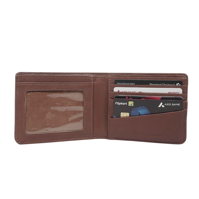 'MIKE' Brown Full Grain Real Leather Compact Design Bifold Wallet