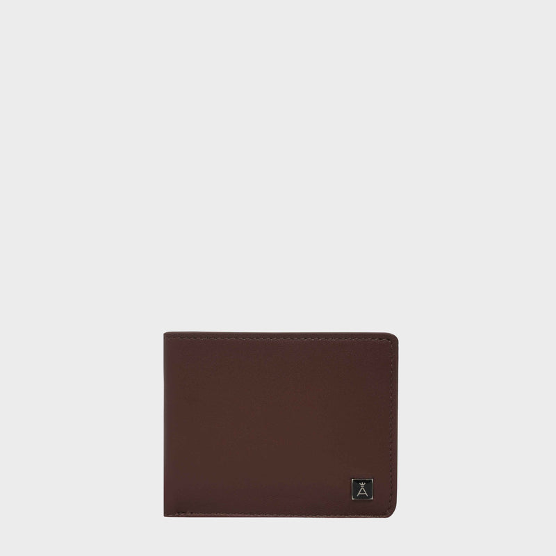 'MIKE' Brown Full Grain Real Leather Compact Design Bifold Wallet