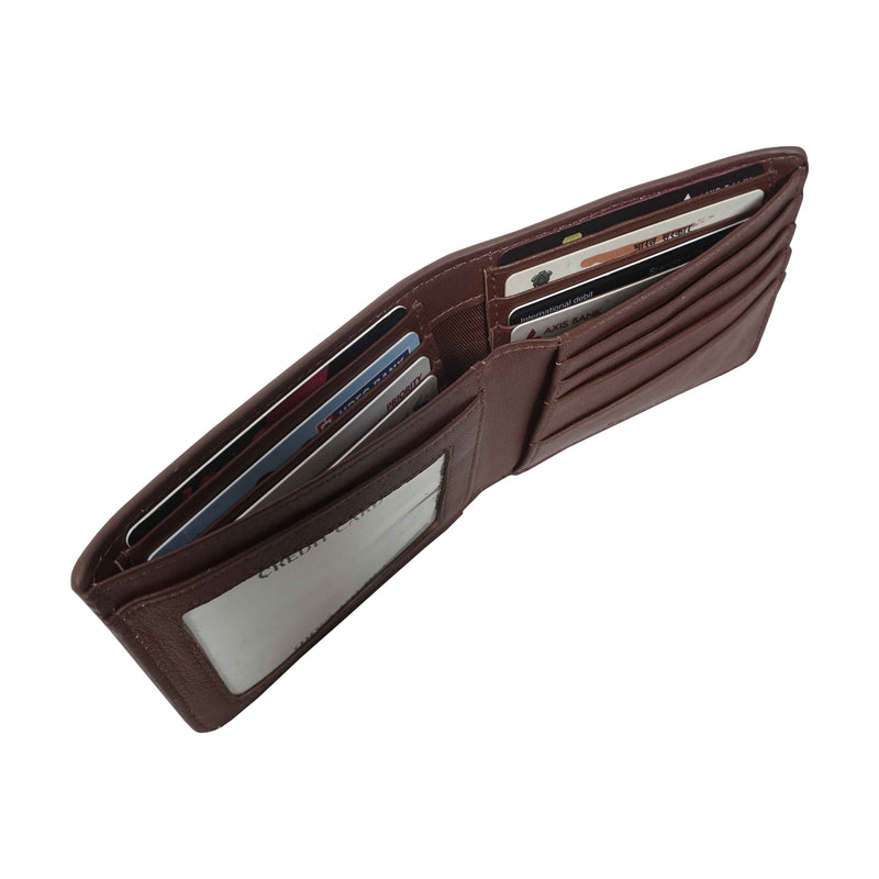 'MIKE' Brown Full Grain Real Leather Compact Design Bifold Wallet