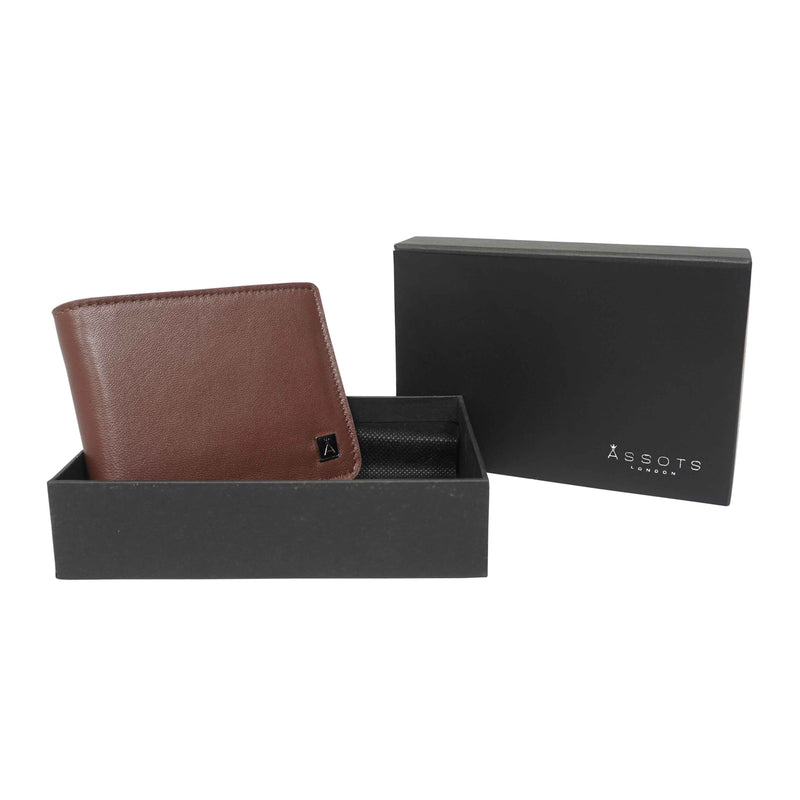 'MIKE' Brown Full Grain Real Leather Compact Design Bifold Wallet