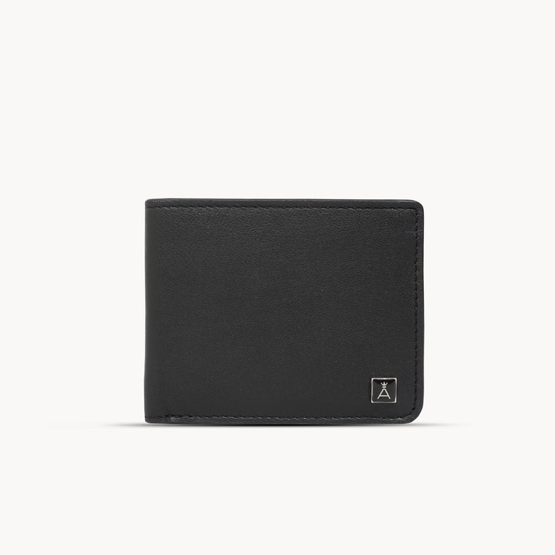 'MIKE' Black Full Grain Real Leather Compact Design Bifold Wallet