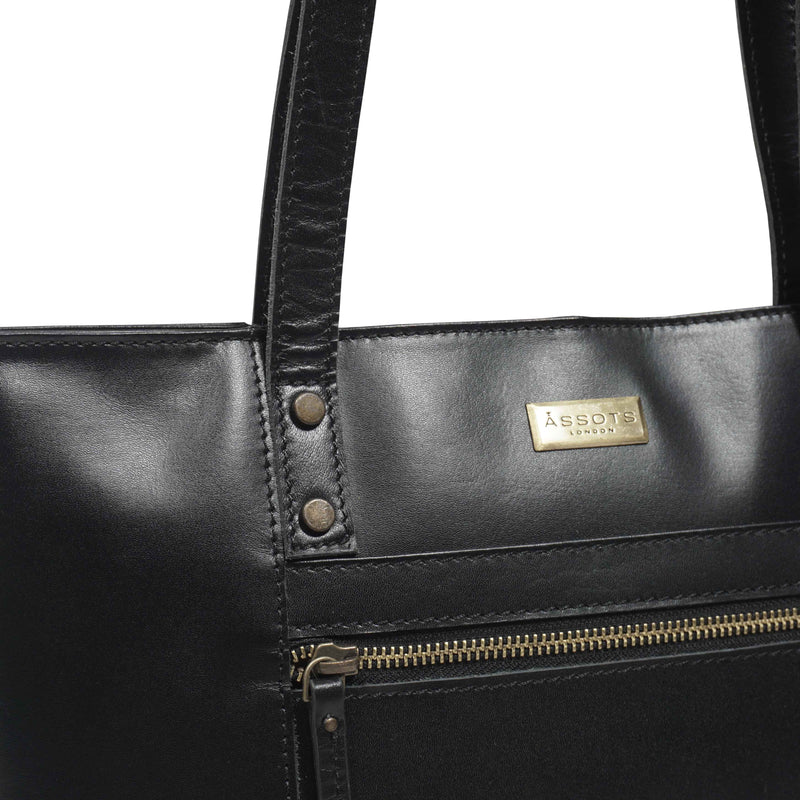 'MILLIE' Black Polished VT Real Leather Designer Tote Work Bag