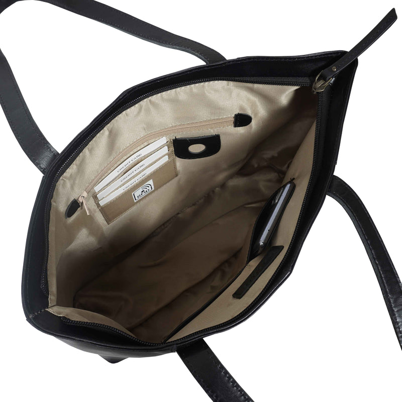 'MILLIE' Black Polished VT Real Leather Designer Tote Work Bag
