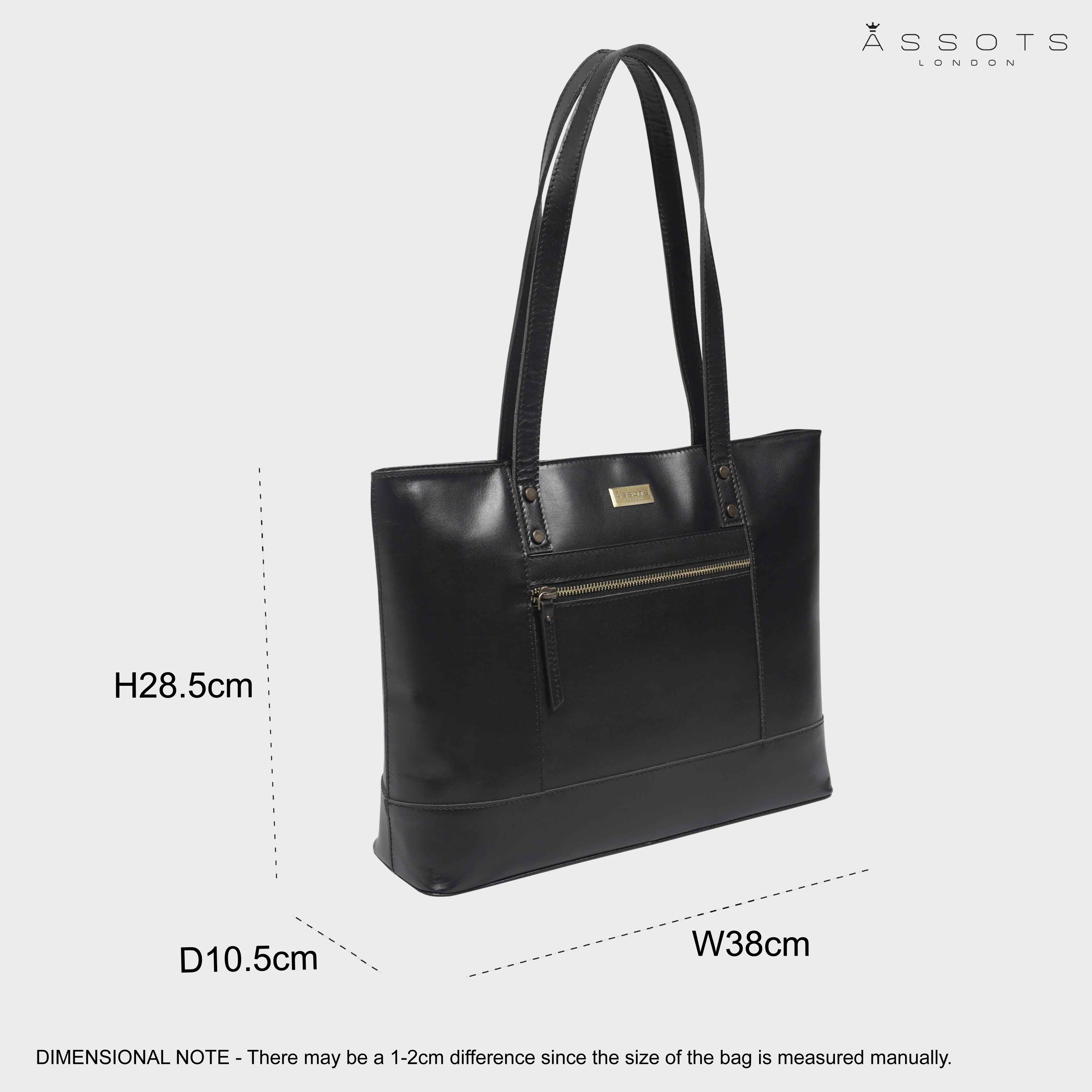 'MILLIE' Black Polished VT Real Leather Designer Tote Work Bag