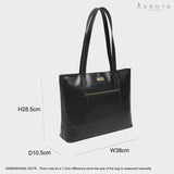 'MILLIE' Black Polished VT Real Leather Designer Tote Work Bag
