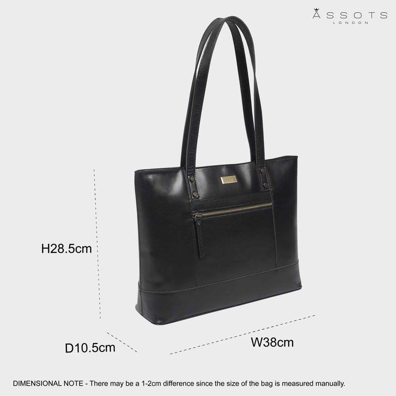 'MILLIE' Black Polished VT Real Leather Designer Tote Work Bag
