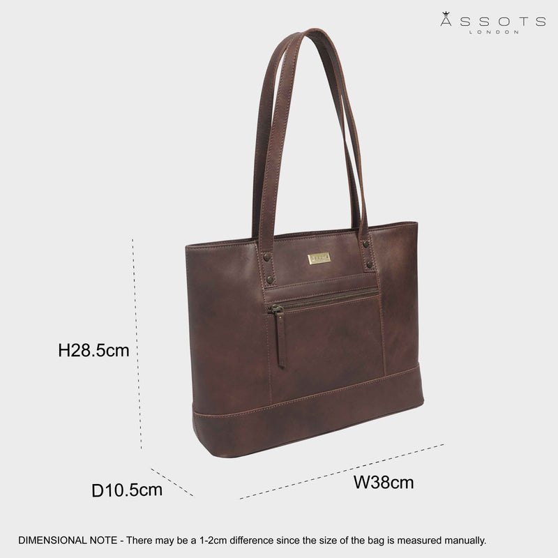 'MILLIE' Brown Oily Chestnut Real Leather Designer Tote Work Bag