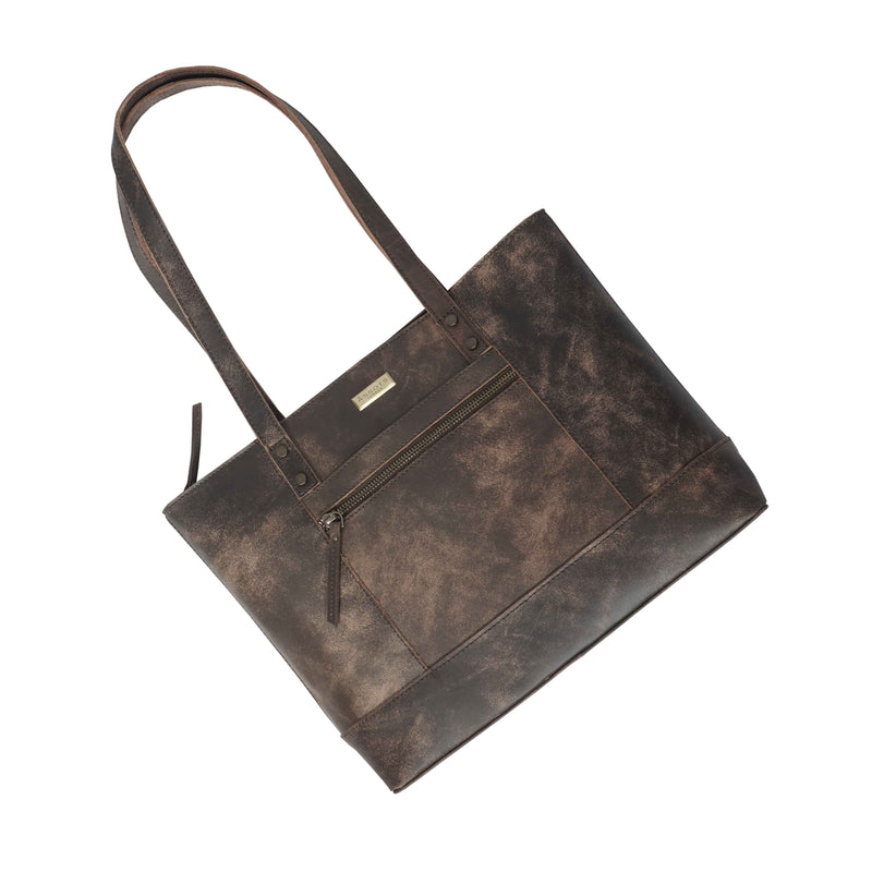 'MILLIE' Brown Crazy Horse Distressed Real Leather Designer Tote Work Bag