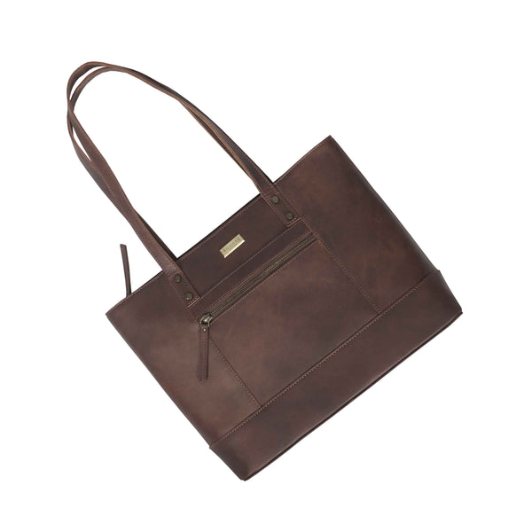 'MILLIE' Brown Oily Chestnut Real Leather Designer Tote Work Bag