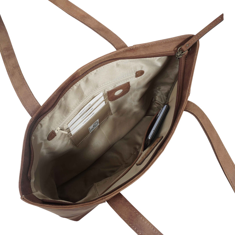 'MILLIE' Tan Walnut Real Leather Designer Tote Work Bag