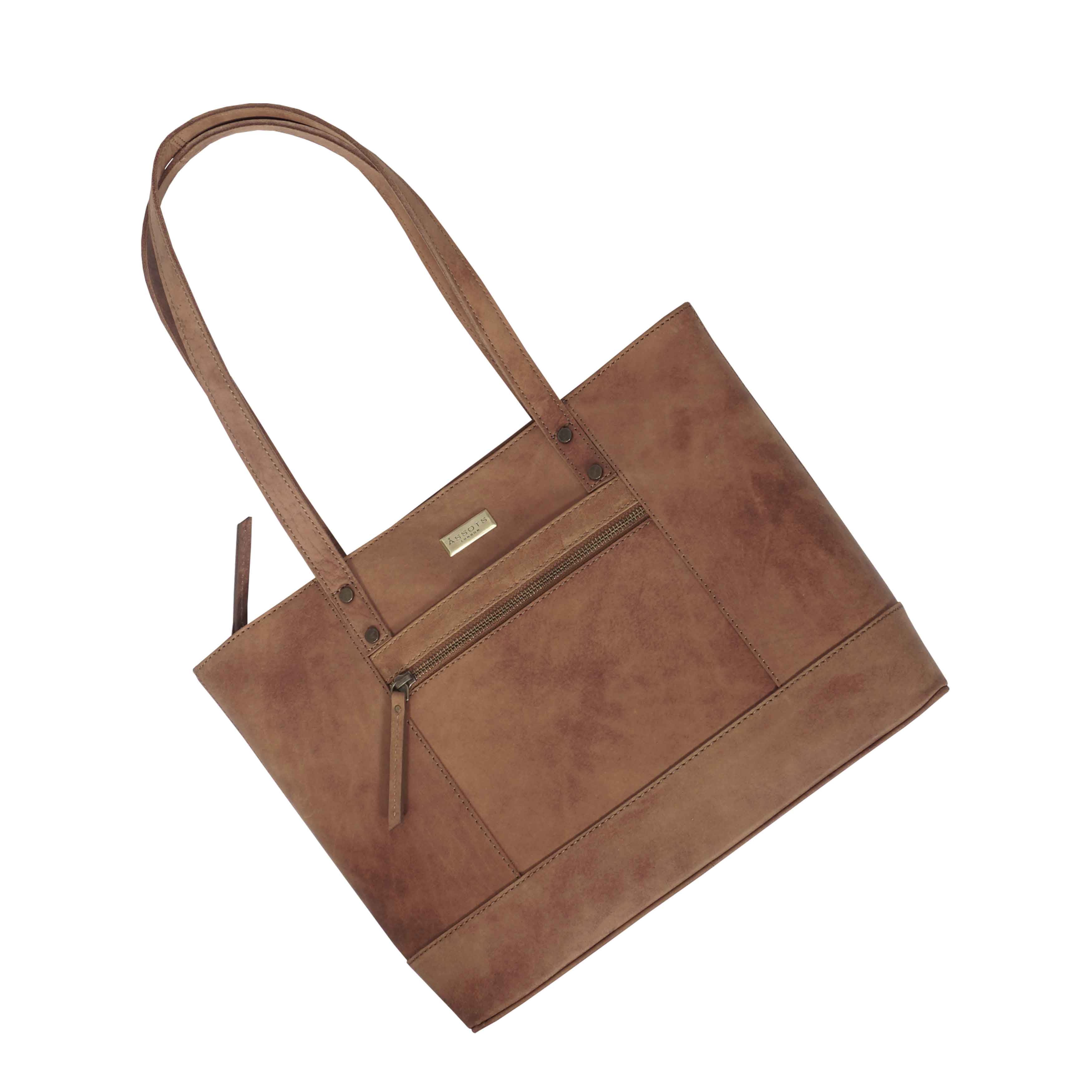 'MILLIE' Tan Walnut Real Leather Designer Tote Work Bag
