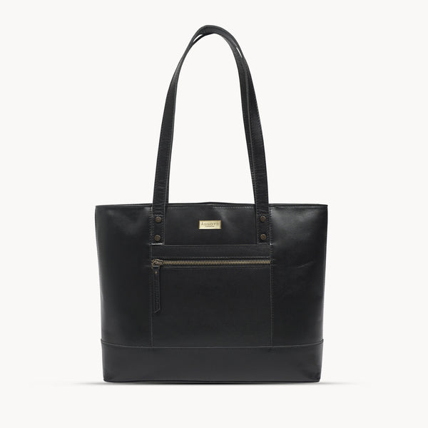 'MILLIE' Black Polished VT Real Leather Designer Tote Work Bag