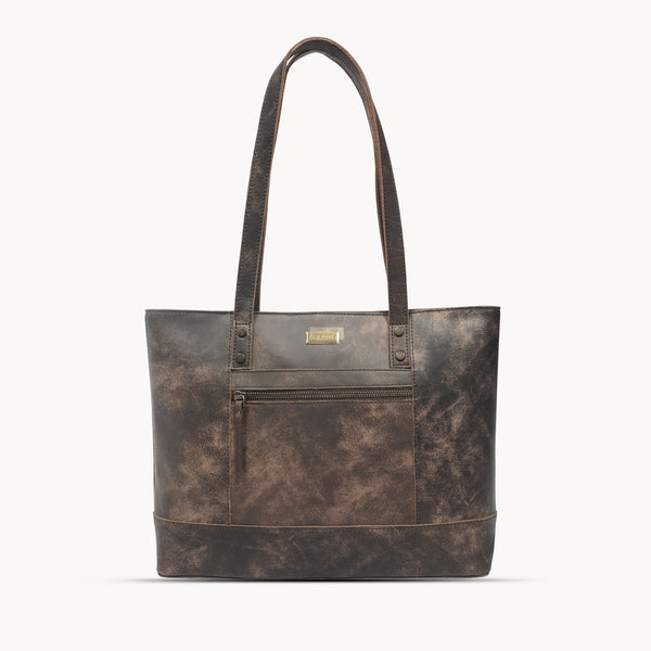 'MILLIE' Brown Crazy Horse Distressed Real Leather Designer Tote Work Bag