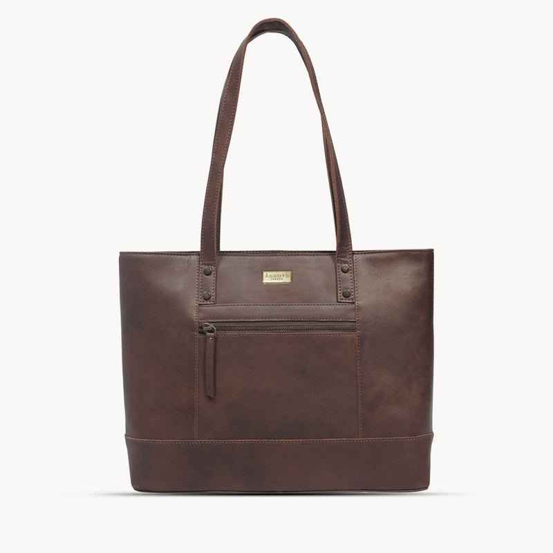 'MILLIE' Brown Oily Chestnut Real Leather Designer Tote Work Bag