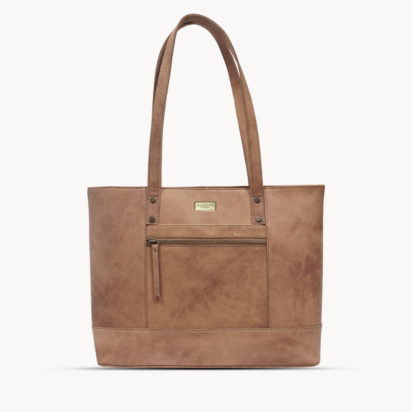'MILLIE' Tan Walnut Real Leather Designer Tote Work Bag