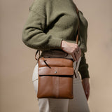 'AMBA' Tan Soft Nappa Full Grain Real Leather Crossbody Bag